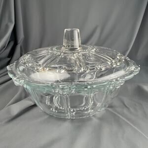Vintage KIG Indonesia Covered Candy Dish Oyster & Pearl Clear Glass